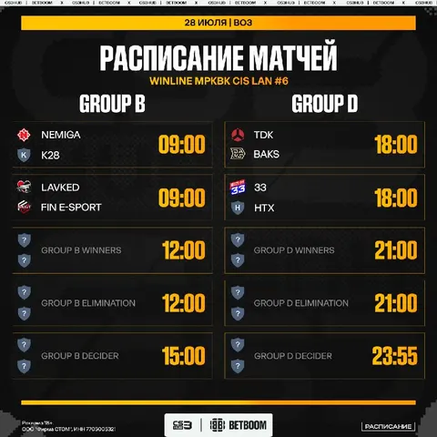 Расписание второго игрового дня WINLINE MPKBK CIS LAN #6