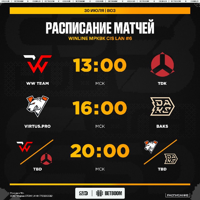Расписание финального игрового дня WINLINE CIS LAN #6