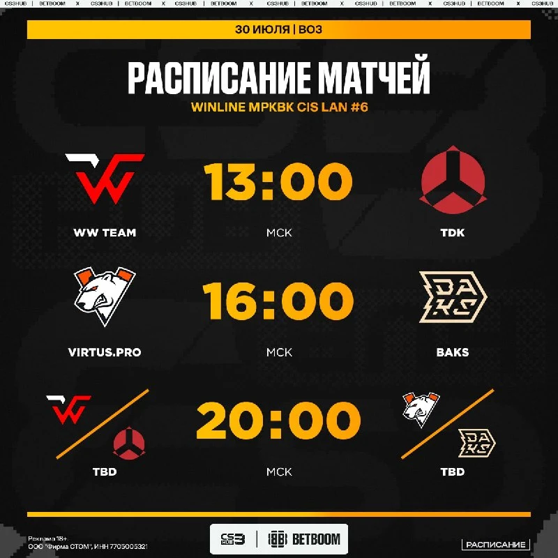 Расписание финального игрового дня WINLINE CIS LAN #6