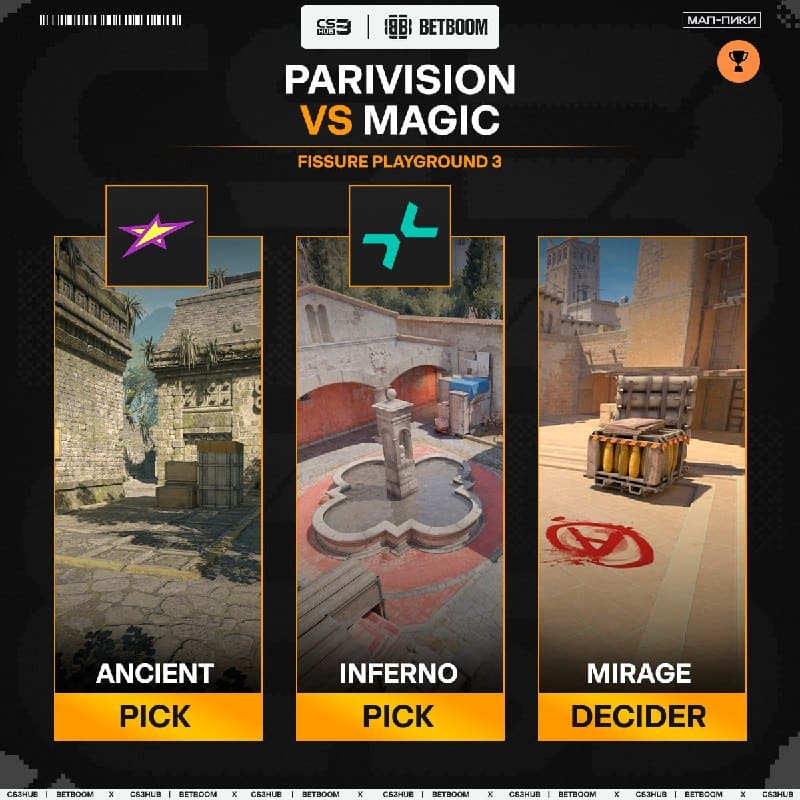 Мап-пики одного из самых интересных матчей за сегодня — PARIVISION против magic, AW против бывшей.