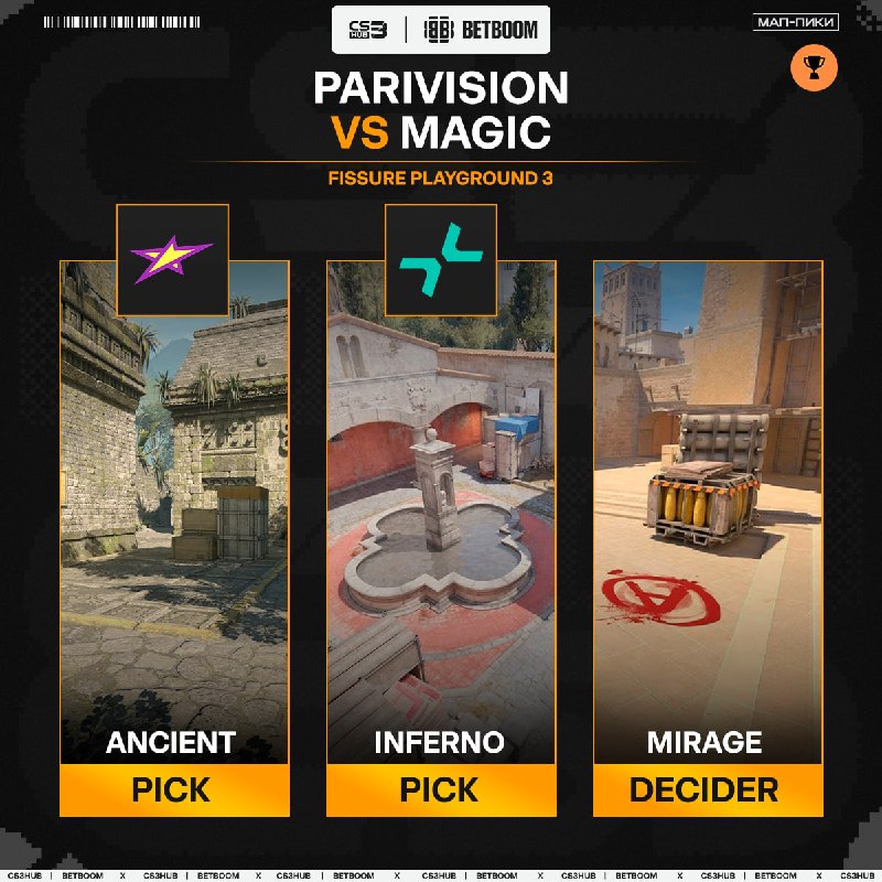 Мап-пики одного из самых интересных матчей за сегодня — PARIVISION против magic, AW против бывшей.