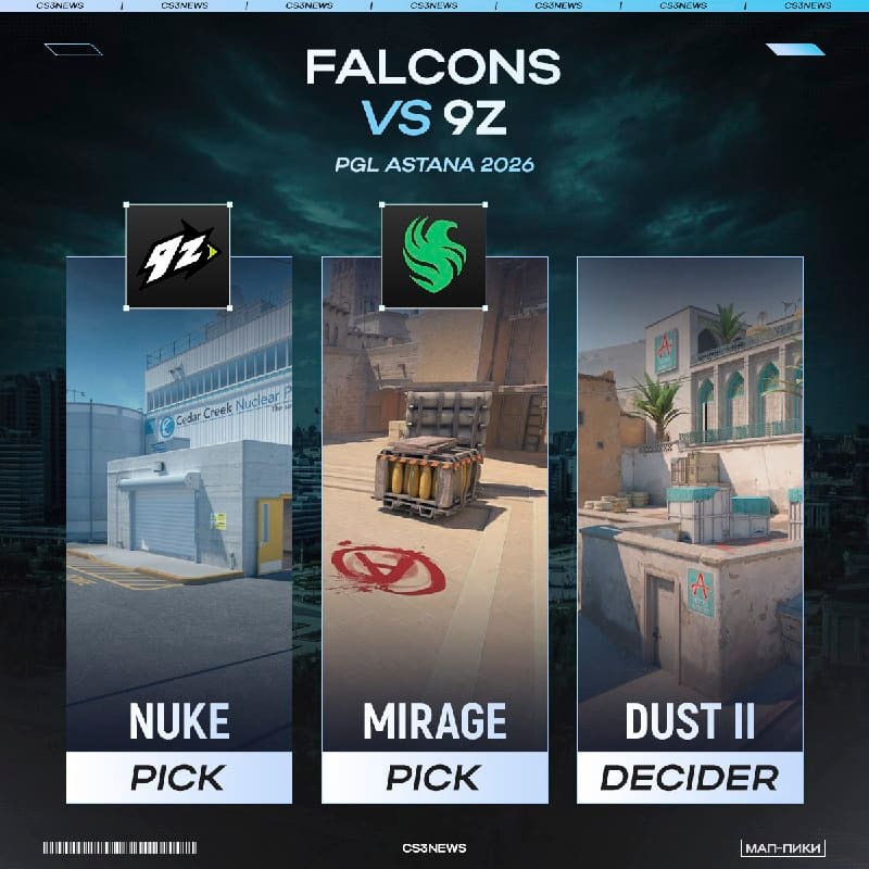 Внимательно ознакомьтесь с мап-пиками Falcons против 9z, правда третья карта не понадобится