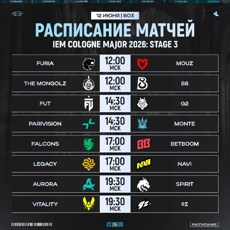 Расписание второго игрового дня IEM Cologne Major 2026: Stage 3