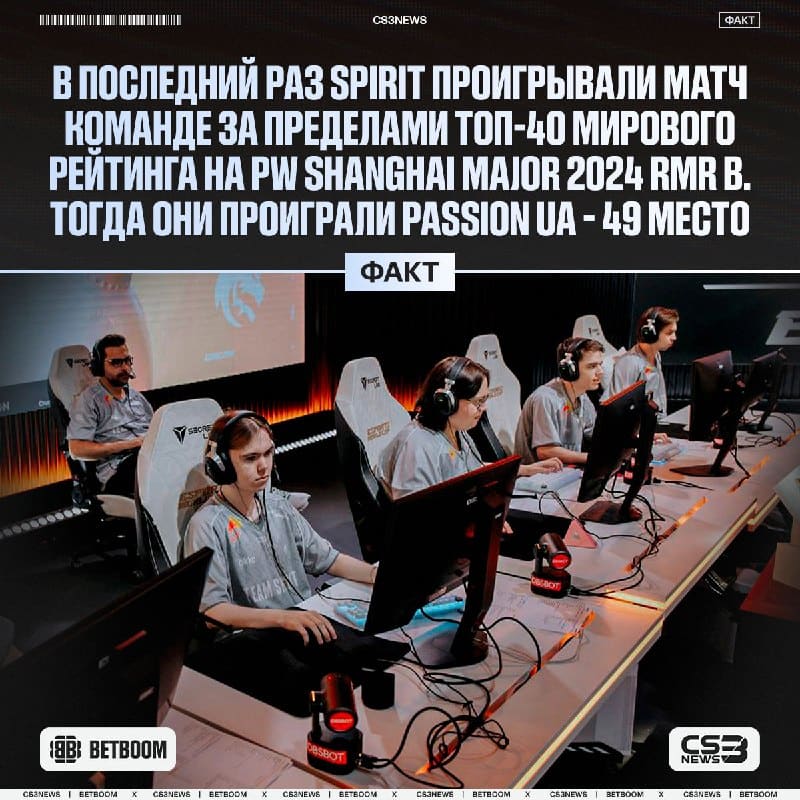 Почти два года Spirit не проигрывали командам ниже ТОП-40 мирового рейтинга — сегодня эта серия прервалась.