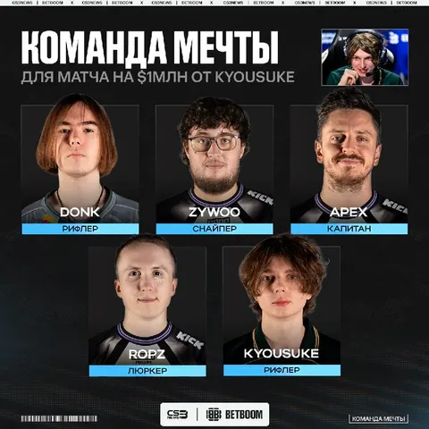 Vitality: -mezii -flameZ +donk +kyousuke — в составе мечты kyousuke