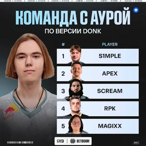 Если бы в игре была команда с наибольшей аурой, то donk видел бы ее именно такой.